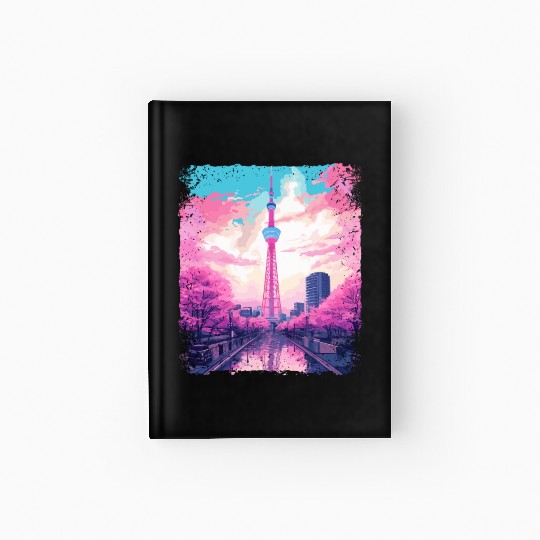 Aesthetic Skytree Tokyo Vaporwave Japanese Sight Hardcover Journal