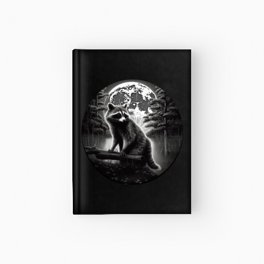 Raccoon Moon Forest Artwork Animal Art Raccoon Hardcover Journal