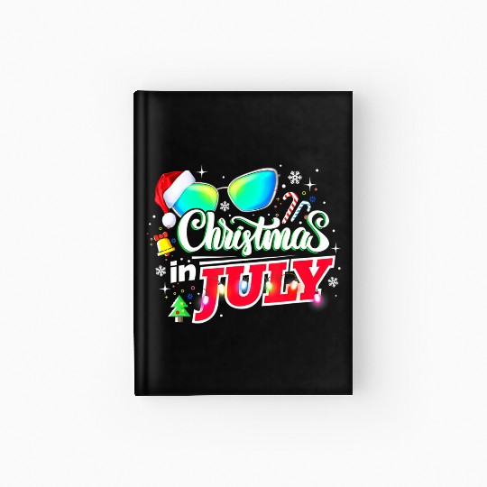 Christmas in July Santa Hat Sunglasses Summer Hardcover Journal