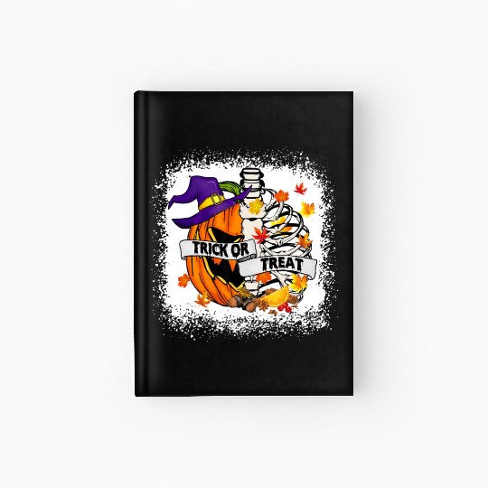 Retro Fall Leaves Trick Or Treat Halloween Pumpkin Hardcover Journal