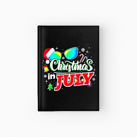Christmas In July Santa Hat Sunglasses Summer Hardcover Journal