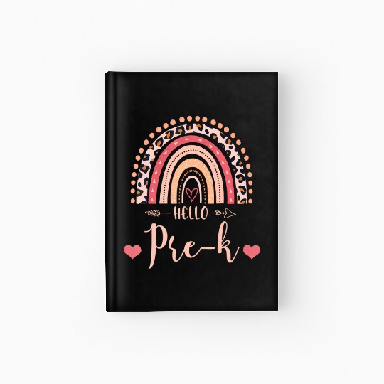 Back To School Hello PreK Teacher Leopard Rainbow Hardcover Journal