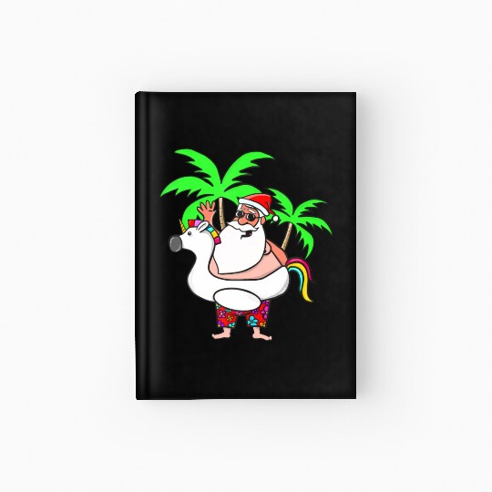 Christmas In July Santa on Vacation Unicorn Pool Hardcover Journal