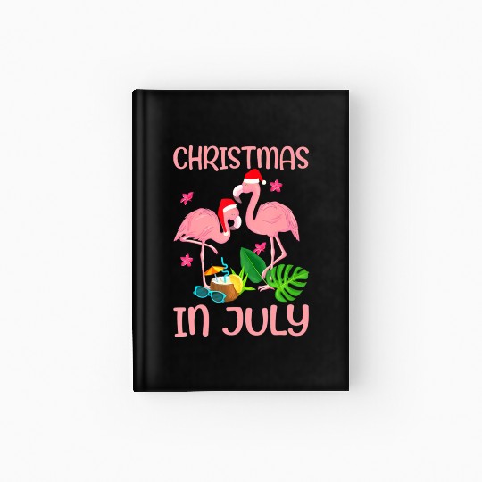 Christmas In July Pink Flamingo Wearing Santa Hat Hardcover Journal