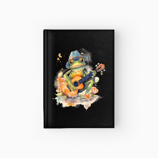 Cottagecore Aesthetic Frog Playing Banjo Guitar Hardcover Journal