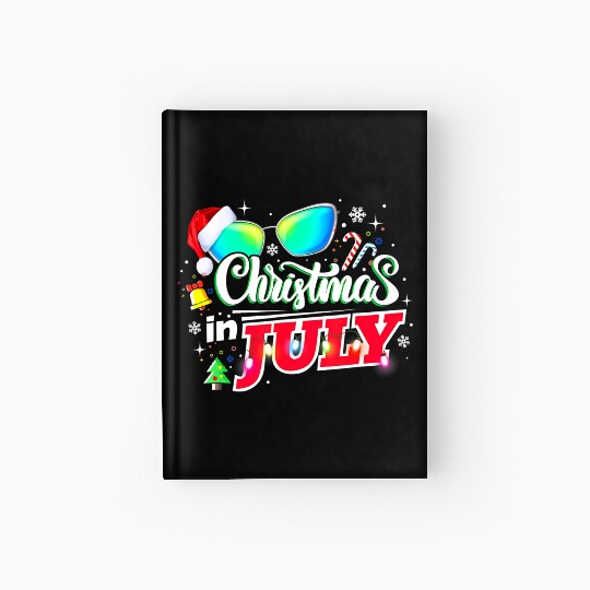 Christmas in July Santa Hat Sunglasses Summer Hardcover Journal