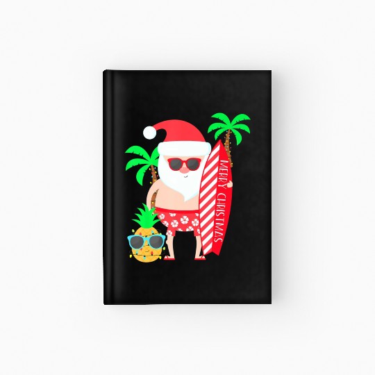 Santa Surfing Hawaiian Beach Christmas In July Hardcover Journal