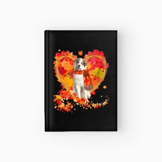 Great Pyrenees With Heart Made Of Autumn Leaves Hardcover Journal