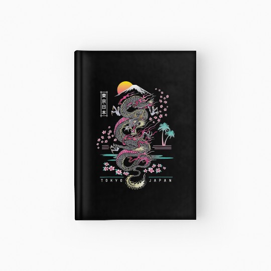 Japanese Dragon Asian Neon retro 80s style Hardcover Journal