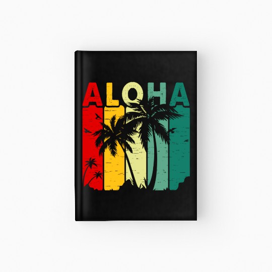 Retro Aloha Hawaii Tropical Summer Palm Tree Hawai Hardcover Journal