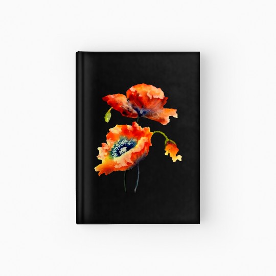 RED POPPIES Hardcover Journal, WATERCOLOR RED POPPIES TOP