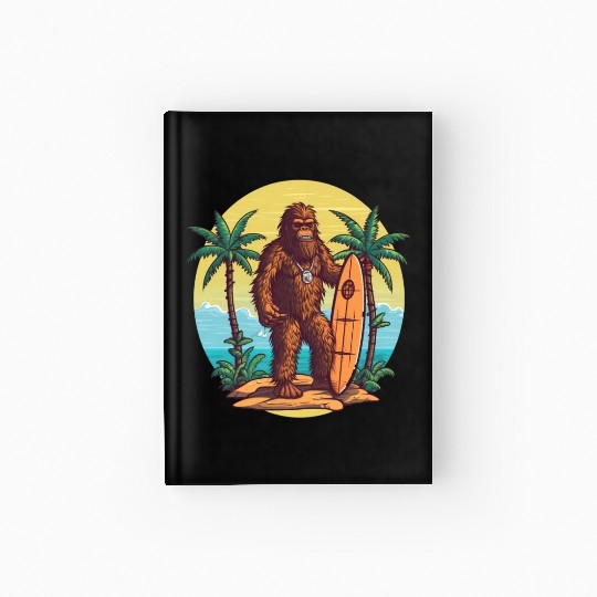 Bigfoot With A Surf Board At Hawaiian Beach Hardcover Journal