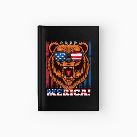 Merica Independence Day American Bear USA Party Hardcover Journal