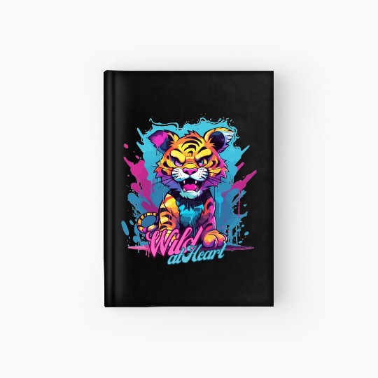 Vibrant Synthwave Sabertooth Tiger Graffiti Kids Hardcover Journal