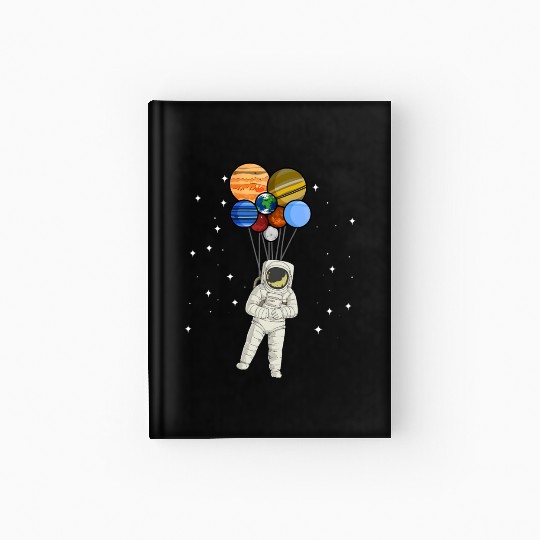 Astronaut Holding Planet Balloons of Solar System Hardcover Journal