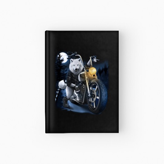 Wolf Riding Chopper Motorcycle In Full Moon Hardcover Journal