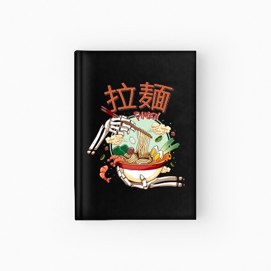 skeleton hands eating ramen noodle soup bowl art Hardcover Journal