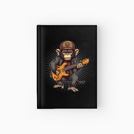 Monkey Chimpanzee Playing Acousitc Rock Guitar Hardcover Journal