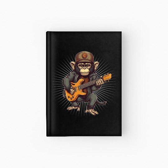 Monkey Chimpanzee Playing Acousitc Rock Guitar Hardcover Journal