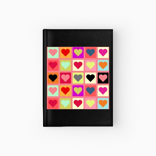 Colorful Retro Vintage Checkered Heart Y2K Pattern Hardcover Journal