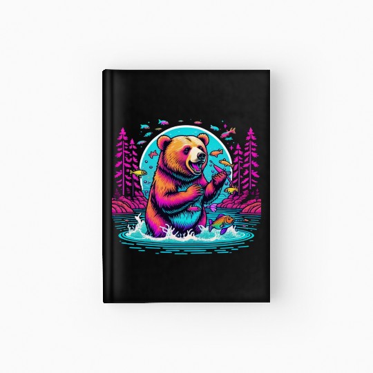 Joyful Bear Fishing in River Hardcover Journal