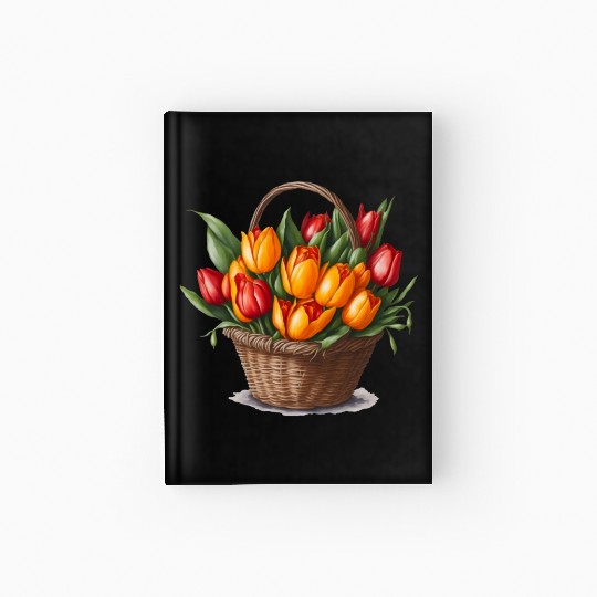 A bouquet of tulips in a basket. Hardcover Journal