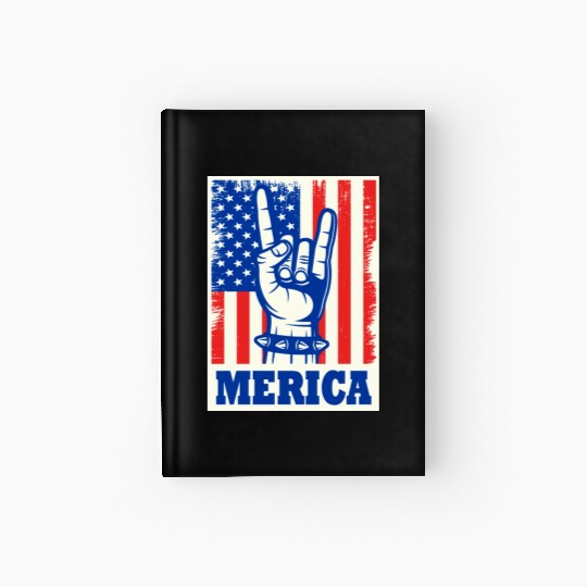 Merica Rock Usa Flag July 4th Hardcover Journal