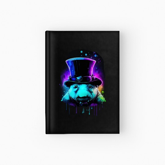 Cute Tardigrade in a Top Hat - Retro Disco Drip Ar Hardcover Journal