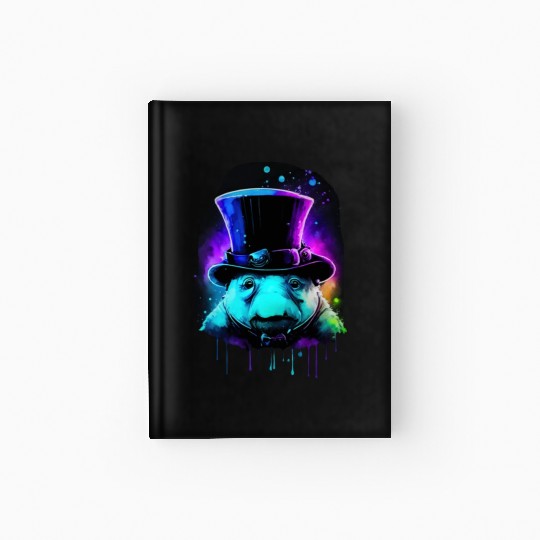 Cute Tardigrade in a Top Hat - Retro Disco Drip Ar Hardcover Journal