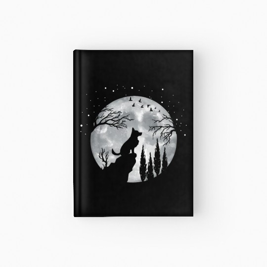 German Shepherd Dog Full Moon At Night German Shep Hardcover Journal