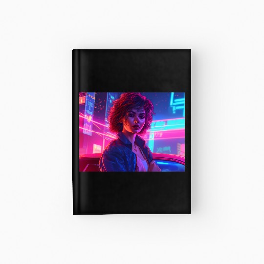 Synthwave Girl - Nighttime Anime Car Delight Hardcover Journal