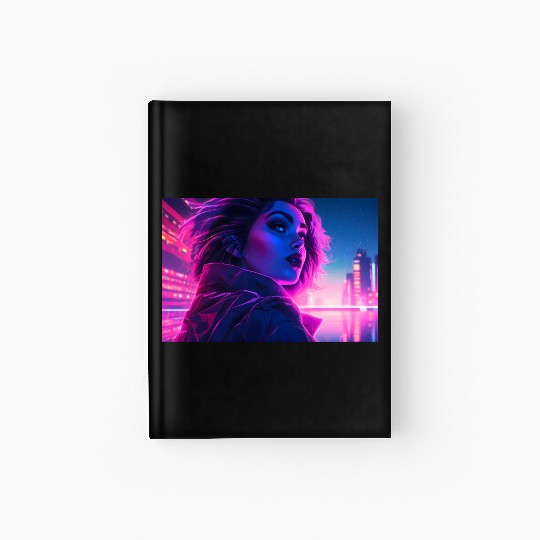 Synthwave Girl - Futuristic Design neon colors Hardcover Journal