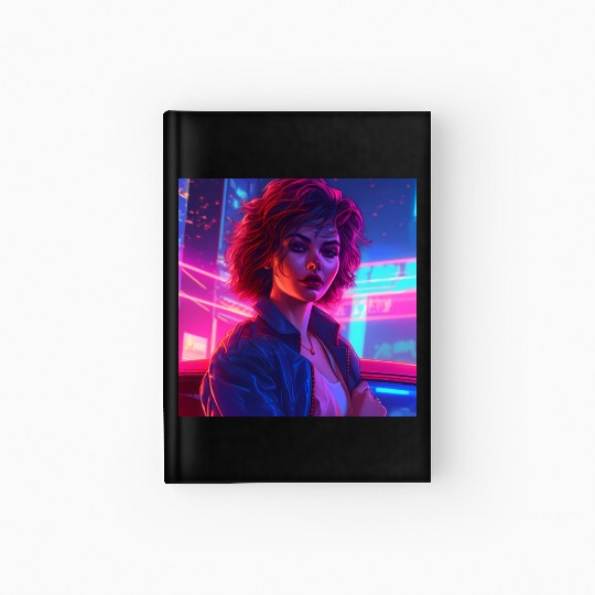 Synthwave Girl - Vibrant Anime Car Artwork Hardcover Journal