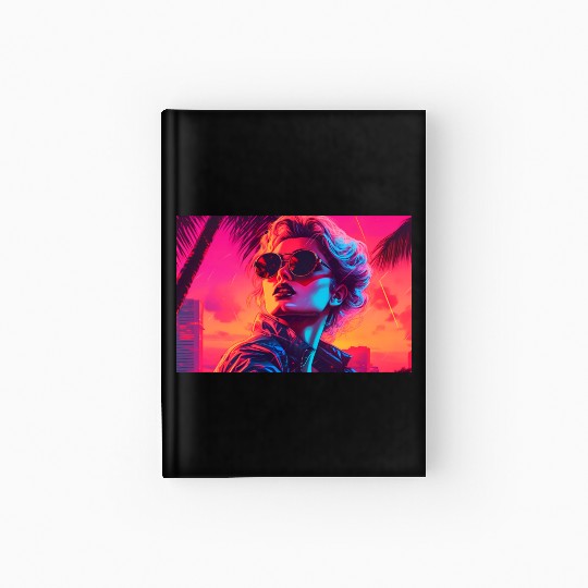 Synthwave Sunset Vibes with sunglasses Hardcover Journal