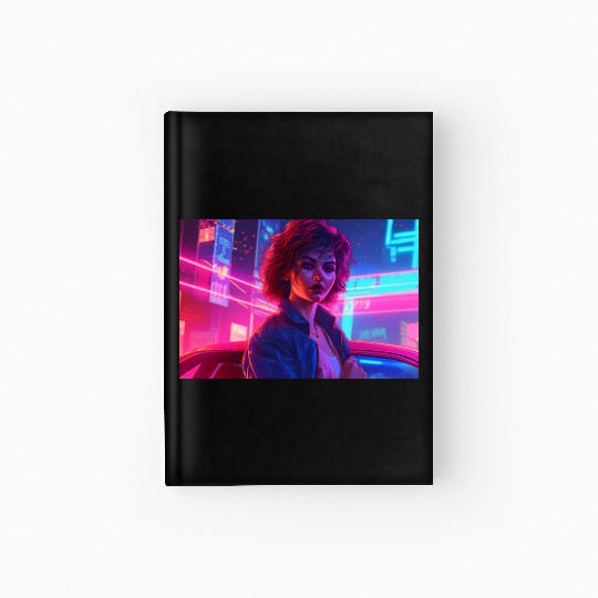 Synthwave Girl - Anime Portrait in Neon Colors Hardcover Journal