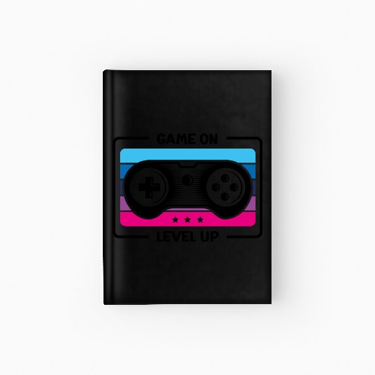 Game on level up illustration black Hardcover Journal