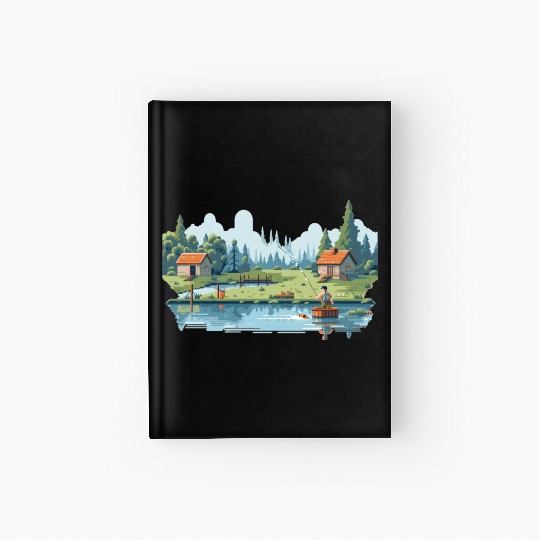 Fisherman Nature 8-bit style Hardcover Journal