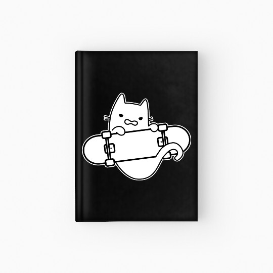 Angry Cat And Skateboard Skateboarding Outline Hardcover Journal