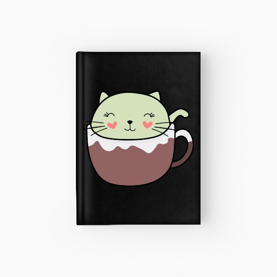 Mint Hot Cocoa Cat in Coffee Mug Hardcover Journal