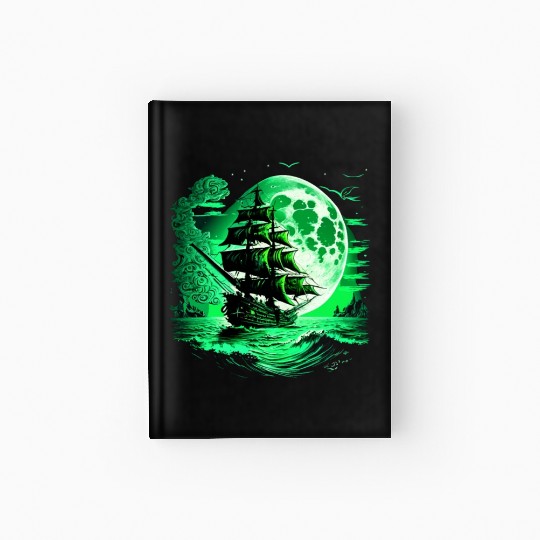 Historical Sailing Ship At Full Moon. Hardcover Journal