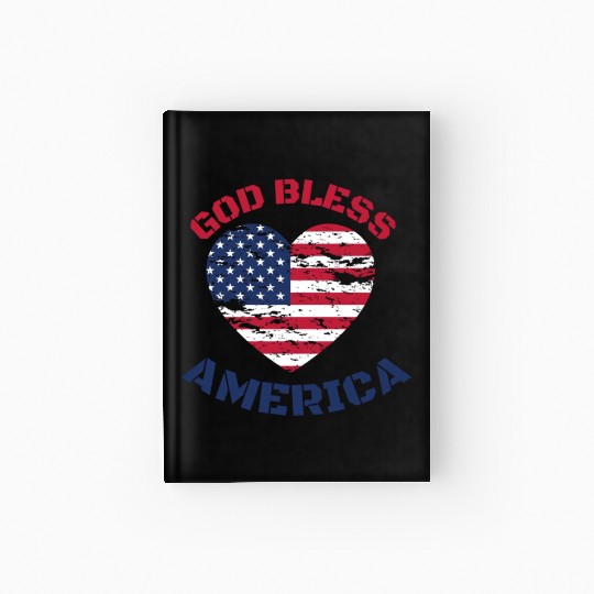 God Bless America, Heart Flag Shape. Hardcover Journal