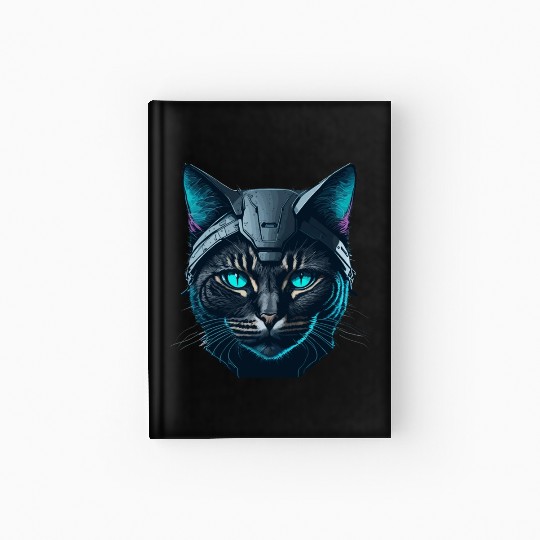 Cyberpunk neon cat Hardcover Journal
