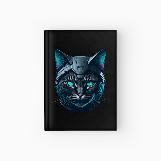 Cyberpunk neon cat Hardcover Journal