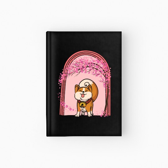 Cherry Blossom Hardcover Journal, Shiba Inu Dog Sakura Kawaii