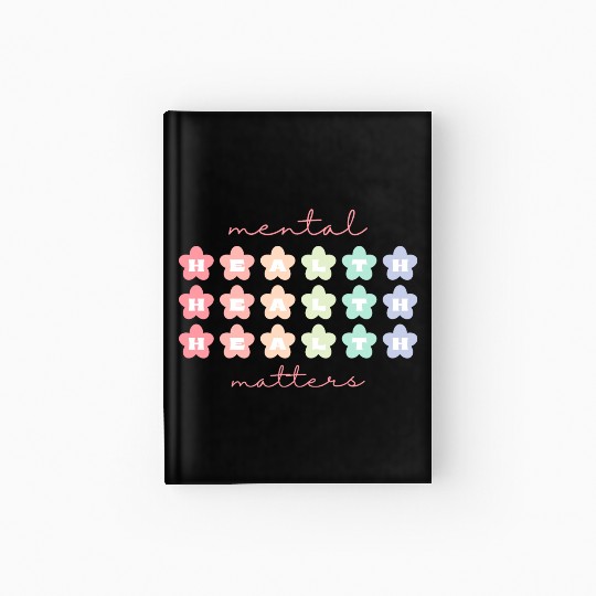 Mental Health Matters Retro Flowers Pastel Rainbow Hardcover Journal
