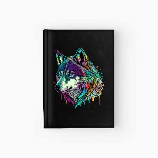 Vibrant Psychedelic Wolf Illustration Hardcover Journal
