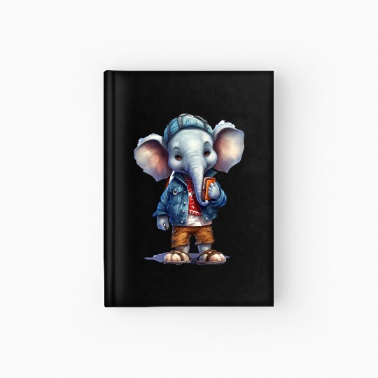 Cute Elephant Cartoon Hardcover Journal