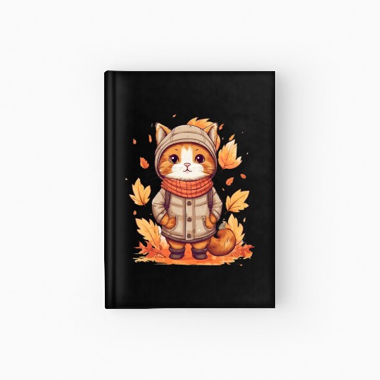 Autumn Cat Nature Leaves Season Hardcover Journal