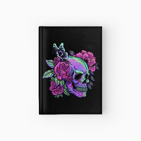 Skeleton Hardcover Journal, Neon Skull Roses Gothic Skeleton