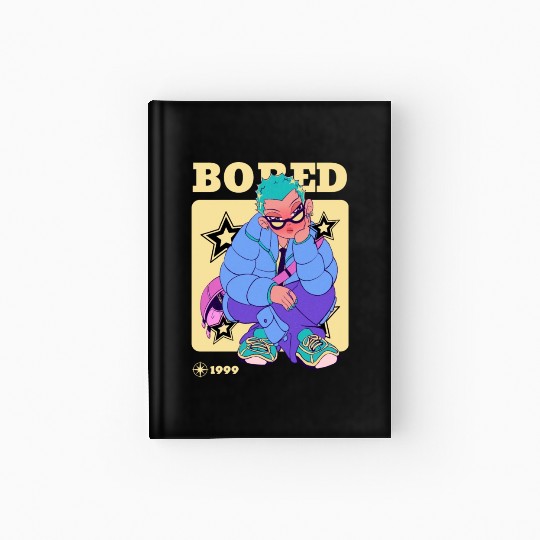 Black Cream Blue Y2K Anime Illustrated Bored Hardcover Journal